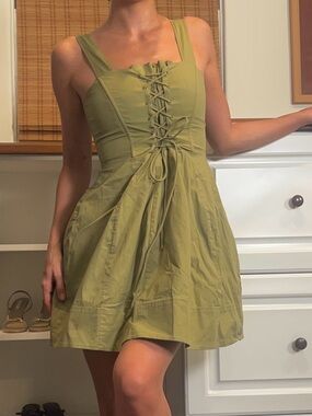 Olive Green Lace-Up Sundress